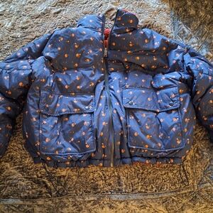 Women's Blue American Eagle Small Oversized Floral Puffer Jacket